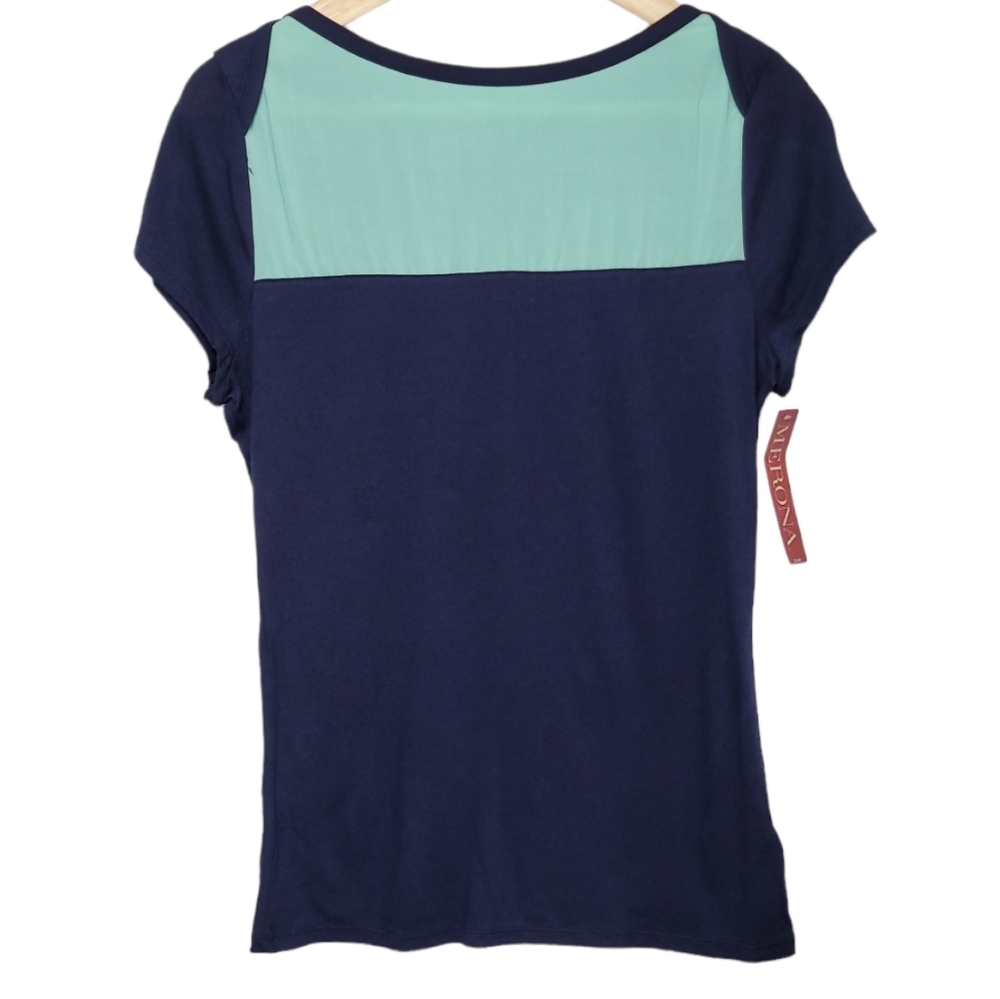 Merona Xavier Navy Boatneck Zip Up Back Top sz M